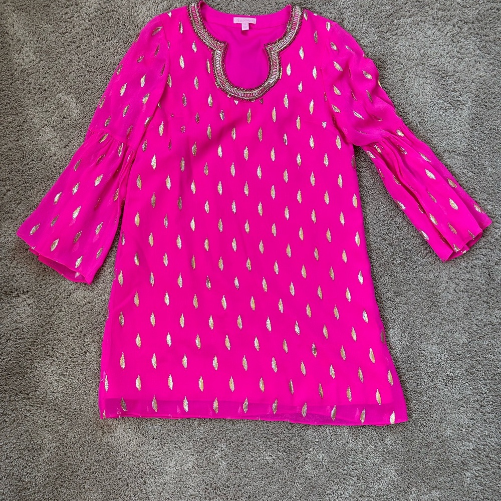 Lilly Pulitzer Fuchsia mini Dress with Metallic Details